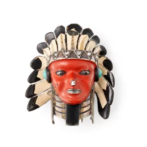 TÊTE DE SIOUX» CARTIER BROOCHIn 18K yellow gold with red, black and white lacquer,
€6.500